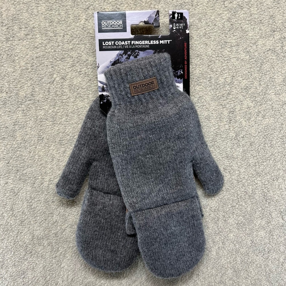 Outdoor Research Lost Coast Fingerless Mitts Pewter Gray Wool Blend Gloves S